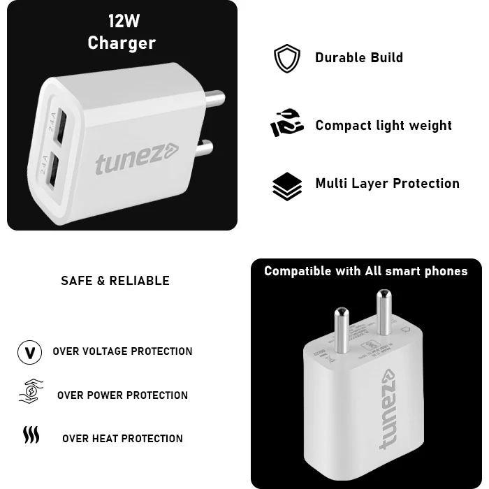 Tunez C10 2.4A Dual Port Fast Mobile Charger Adapter - Image 4