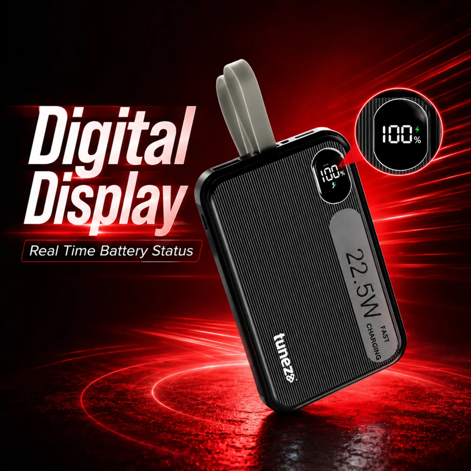 Tunez PB1831 10000mAh Power Bank | Inbuilt Charging Cables, 22.5W - Image 5