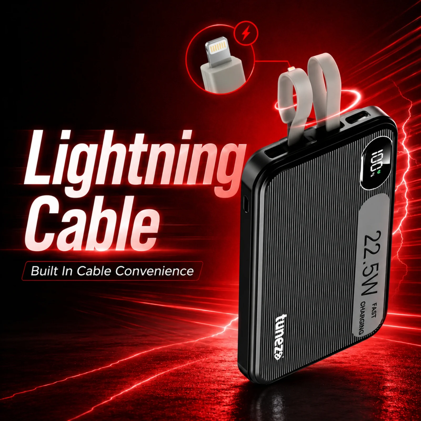 Tunez PB1831 10000mAh Power Bank | Inbuilt Charging Cables, 22.5W - Image 6