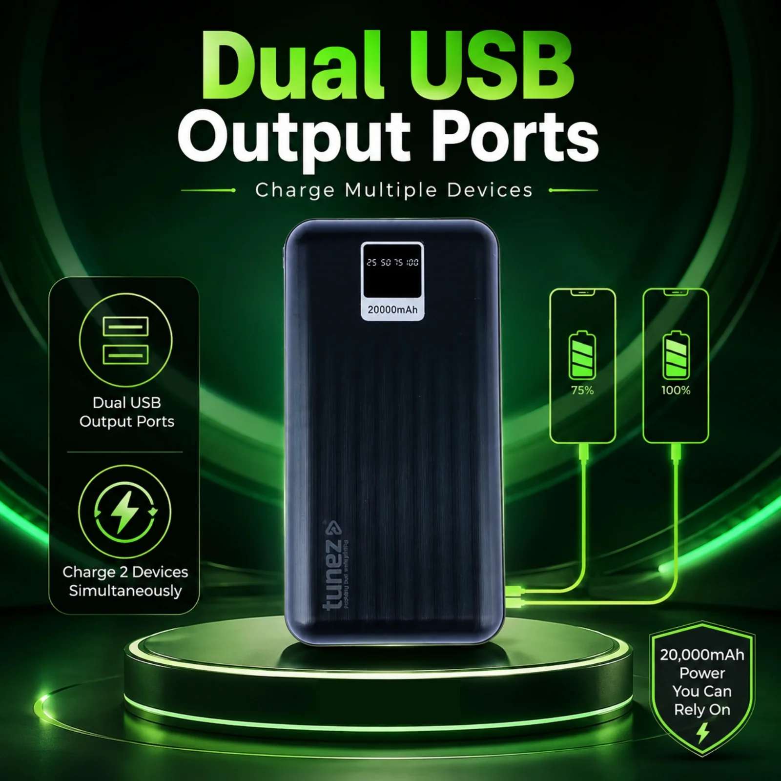 Tunez PB2231 20000mAh Power Bank | 12W Output, Digital Indicator - Image 4