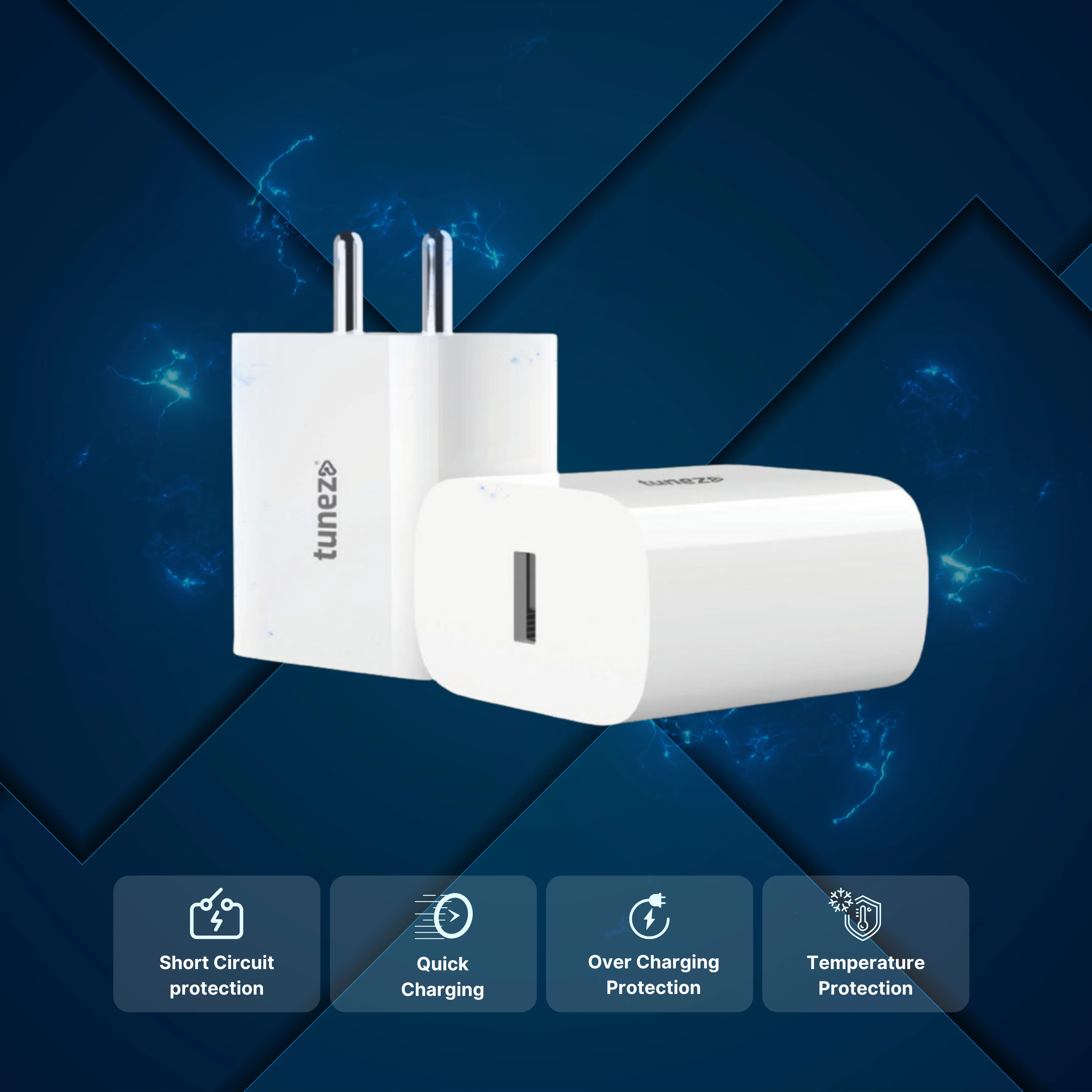 Tunez W132 20W QC Fast Mobile Charger Adapter with Type C Cable - Image 3