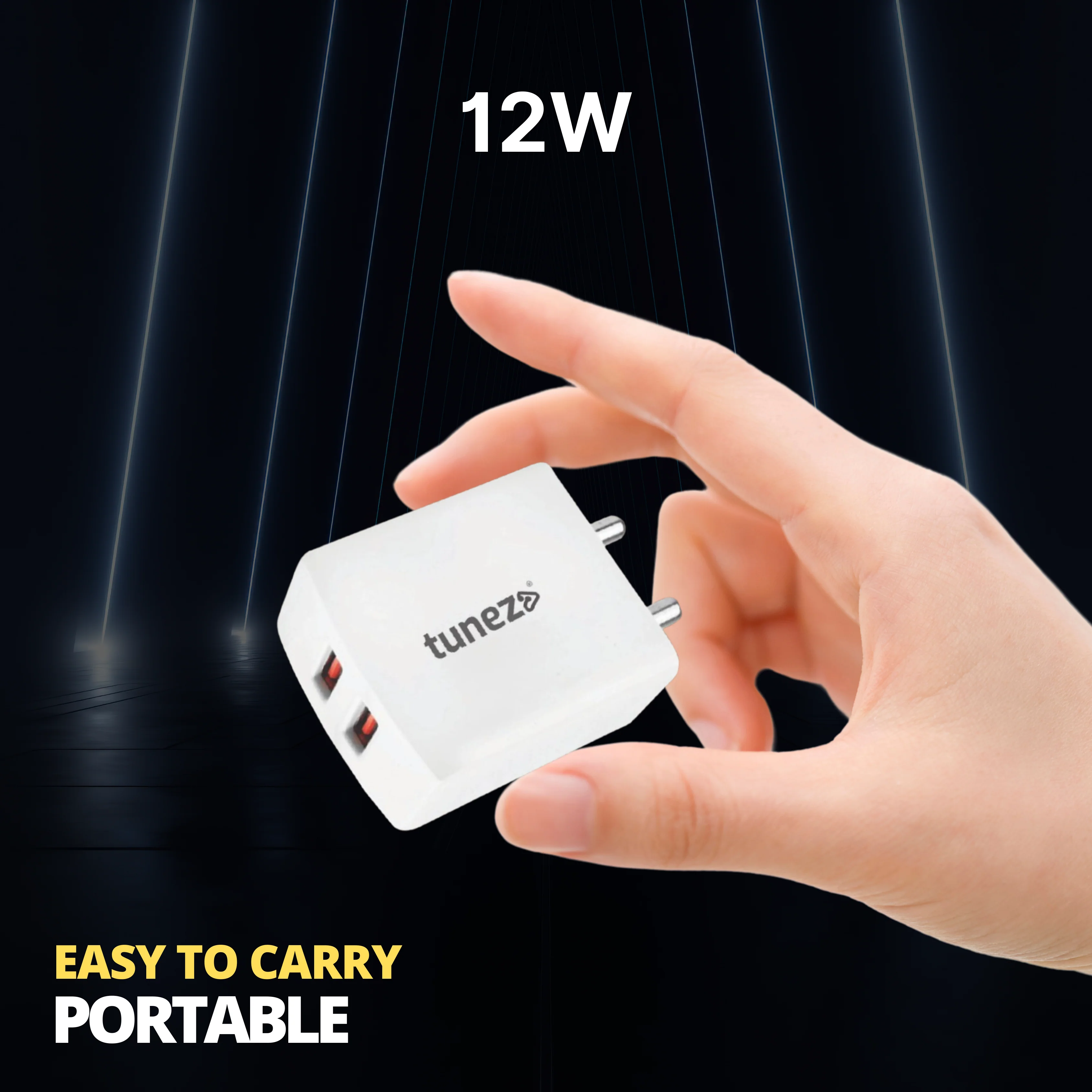 Tunez W211 12W Fast Dual USB Mobile Charger with Type A Cable - Image 3