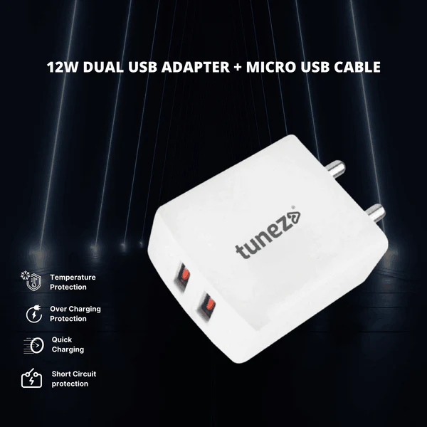Tunez W211 12W Fast Dual USB Mobile Charger with Type A Cable - Image 4