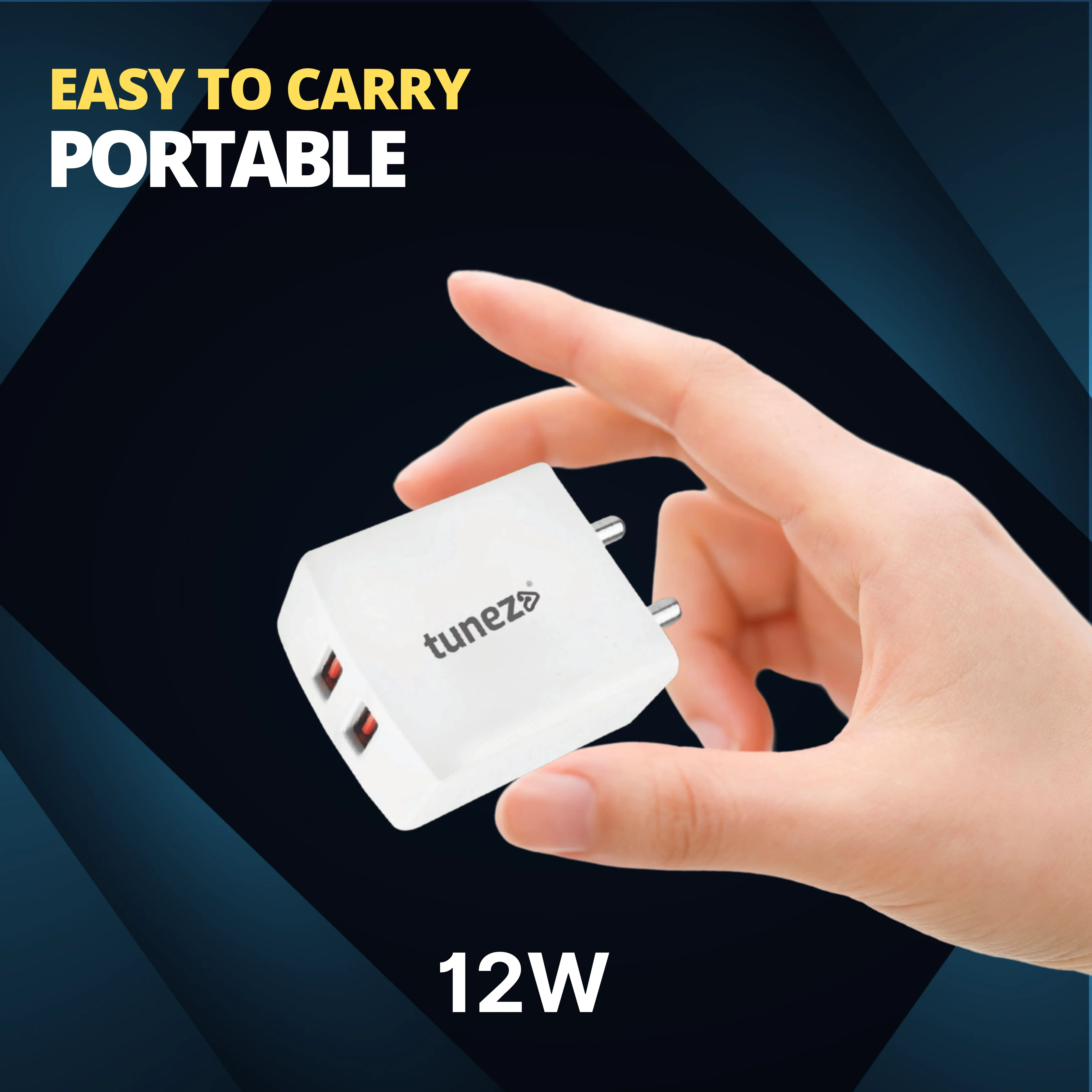 Tunez W212 12W Dual USB fast charging adaptor with Type C cable - Image 4